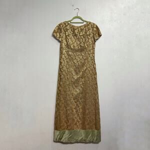 Malcolm Starr Gold Ornate Lace 60's Vintage Evening Gown Sz 6